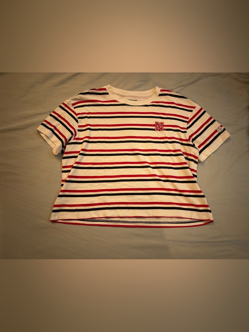 Striped White, Red & Navy women’s  Tee with 'N' Patch